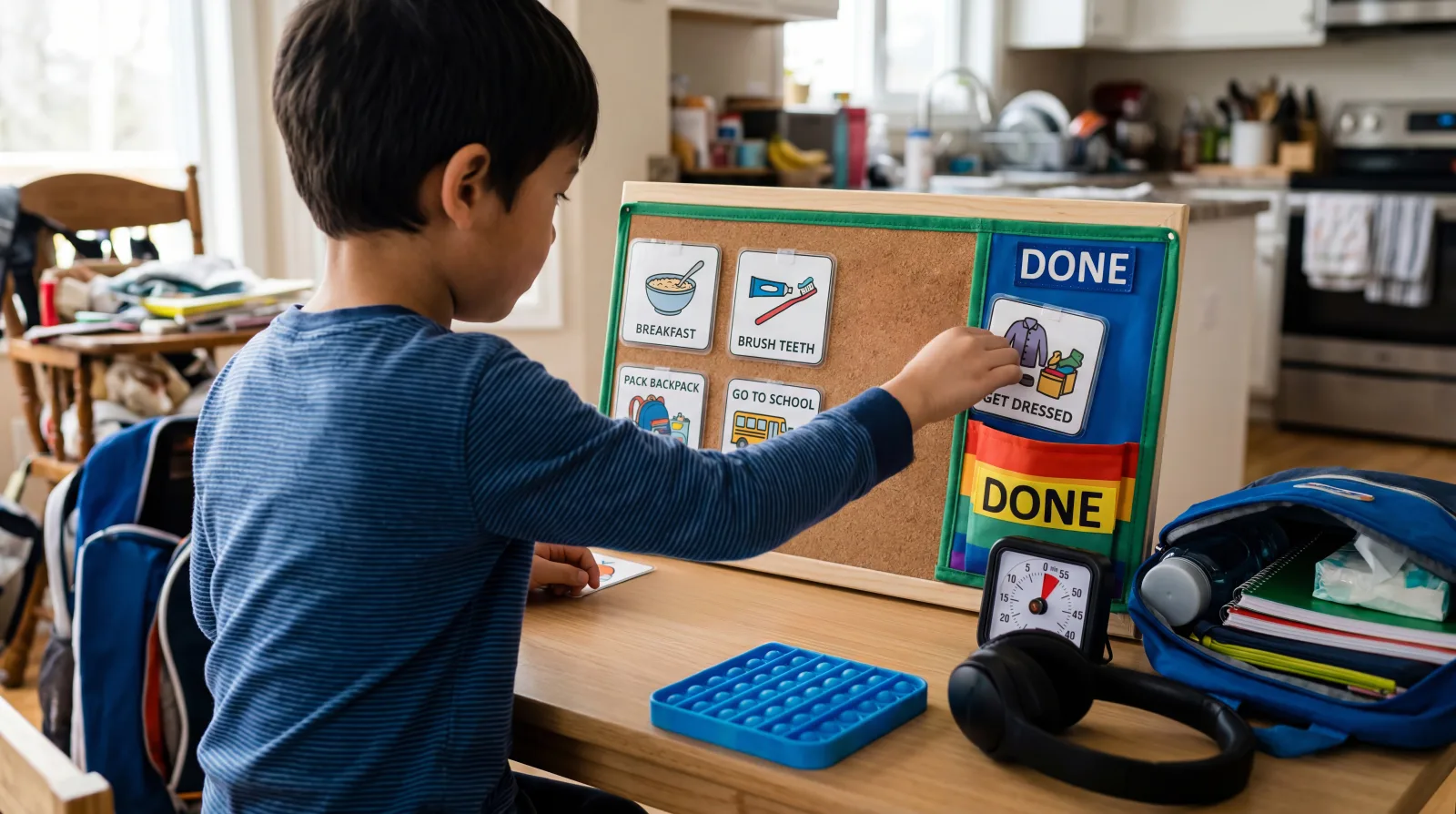 Child using a picture-based communication board