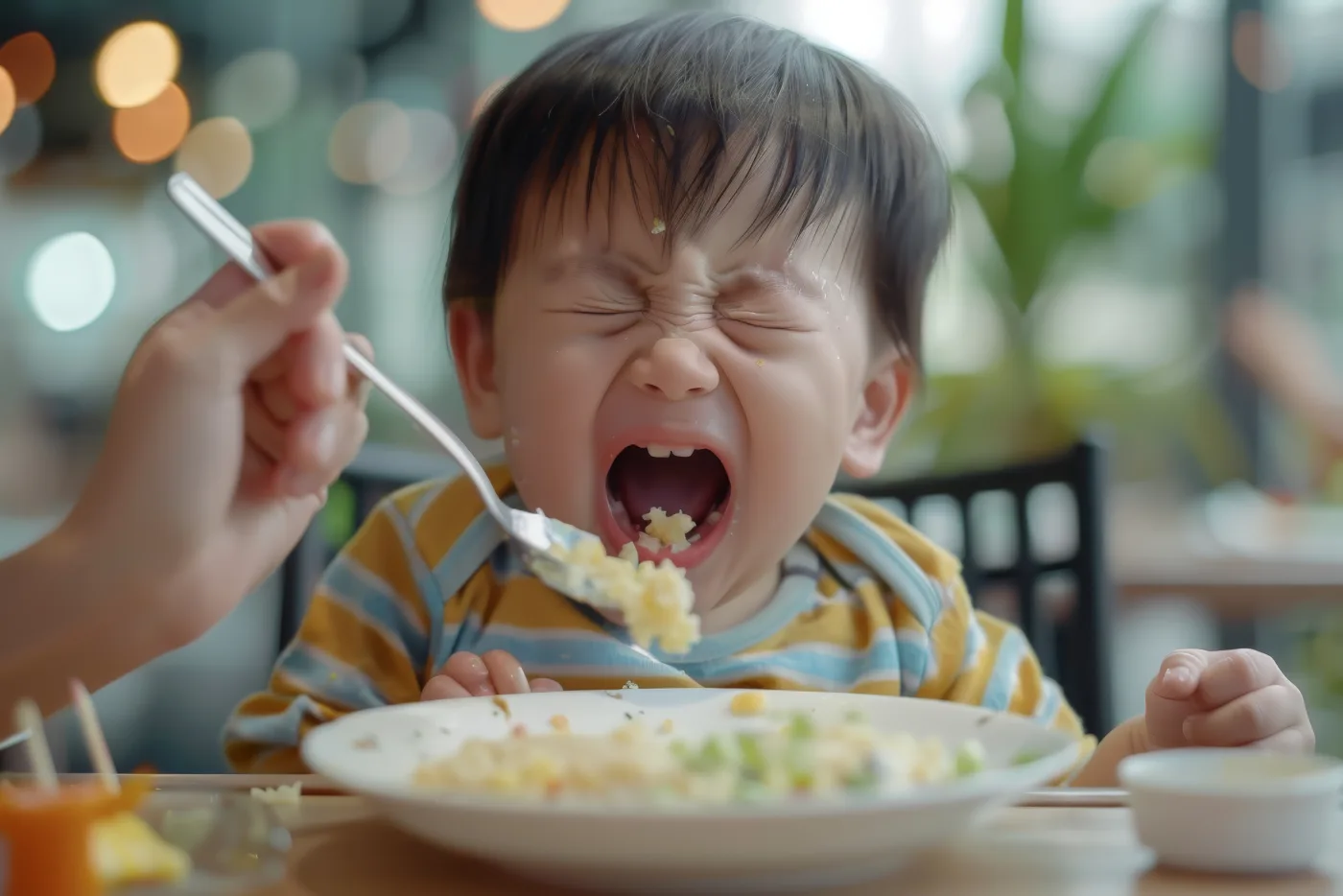 Young child upset during a meal