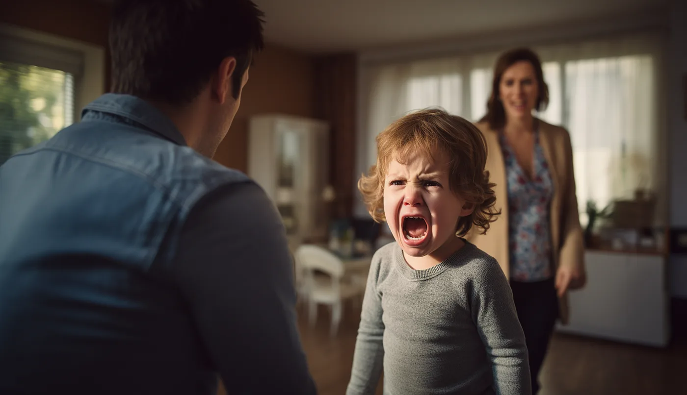 Parents supporting a child during a difficult emotional moment